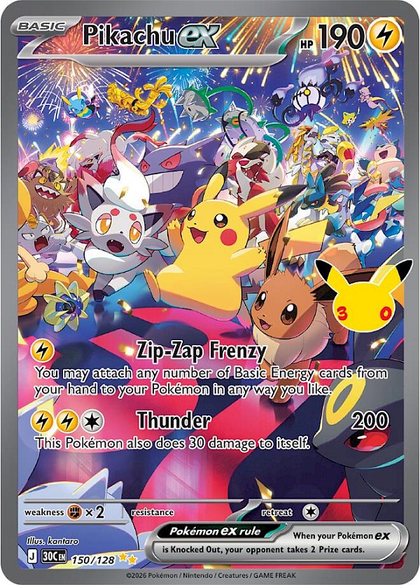 Pikachu EX - 150/128 (30th Celebration)