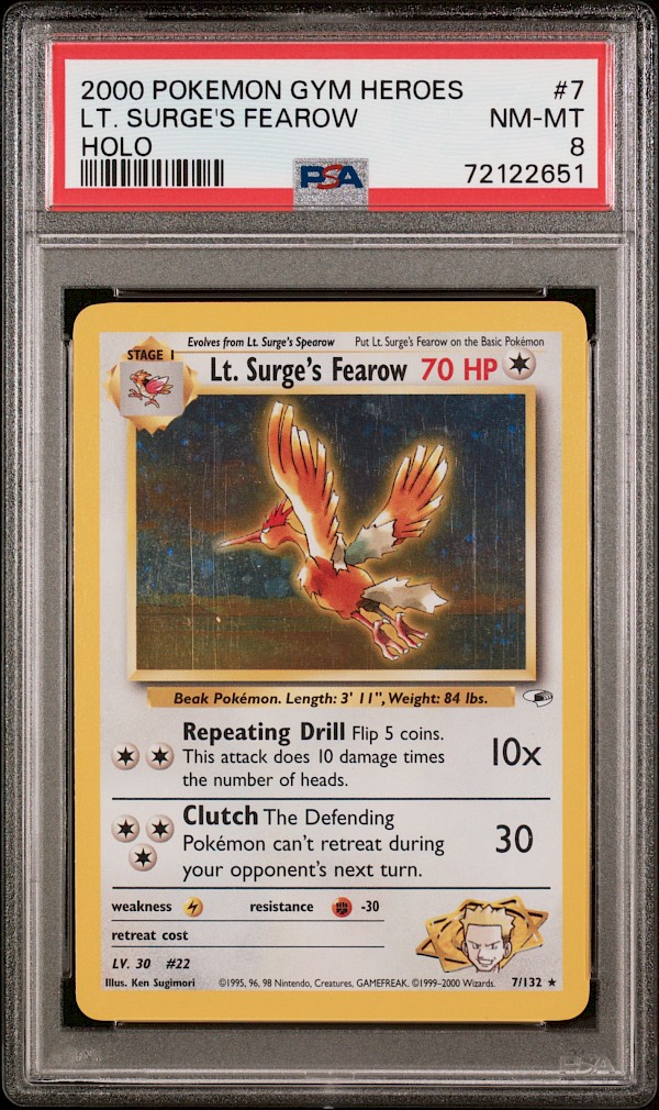 Lt. Surge's Fearow Holo (PSA 8) - 7/132 (Gym Heroes)